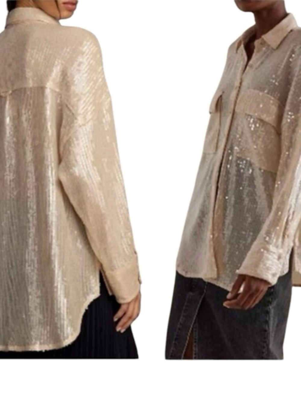 Anthropologie Pilcro Sheer Sequin Oversized Button-Front Shirt